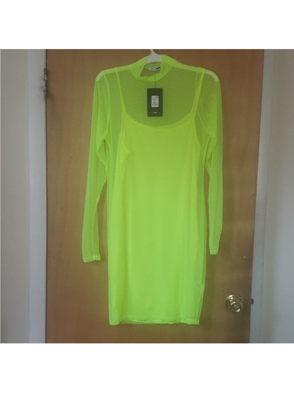 Neon Yellow Long Sleeve Mesh Dress